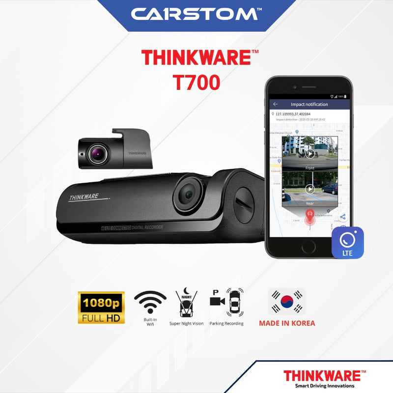 Thinkware T700 LTE Car Dashcam 2CH 1080p Full HD w 32GB, WiFi, GPS, Super Night Vision, SOS,Live notification, Free data
