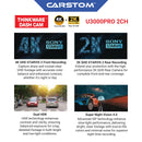 THINKWARE U3000PRO 2-CH 4k UHD Front/Back 2k QHD Car Dash Cam with 64GB SD, Parking Mode, WiFi, Night Vision