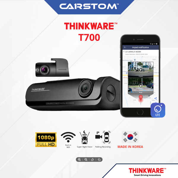 Thinkware T700 LTE Car Dashcam 2CH 1080p Full HD w 32GB, WiFi, GPS, Super Night Vision, SOS,Live notification, Free data